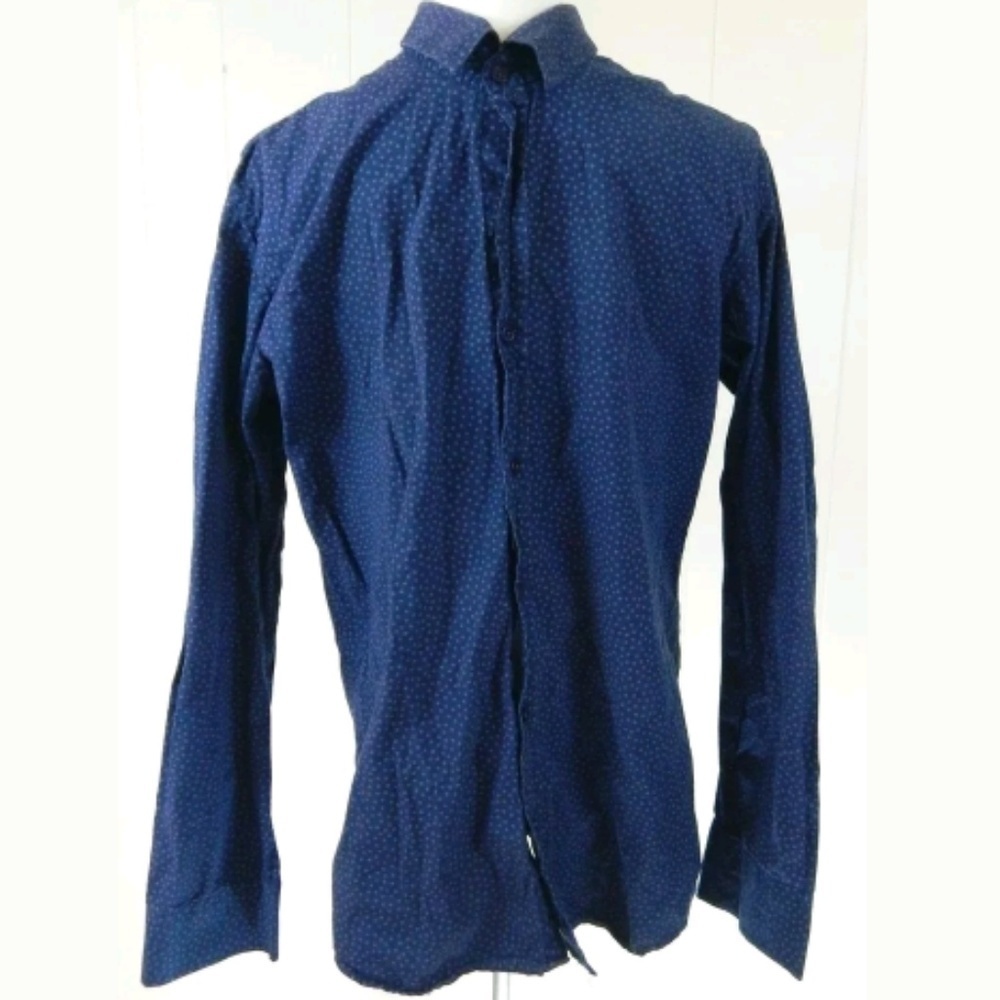 Zara Man‎ Star Print Washed Navy Button Down Shirt